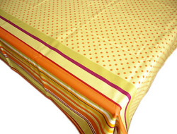 French Basque tablecloth, coated (Biarritz pois-rayure. olive)
